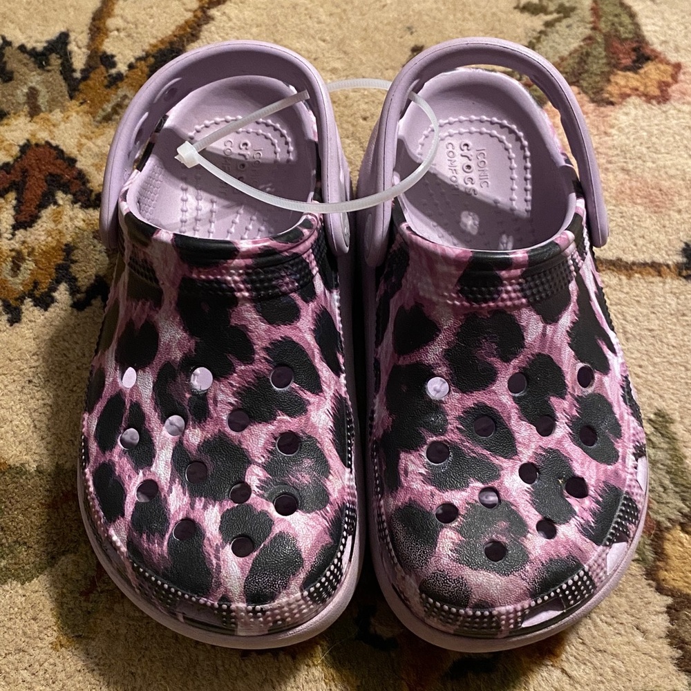 CROCS Kids Shoes in Pink and Black Leopard Print